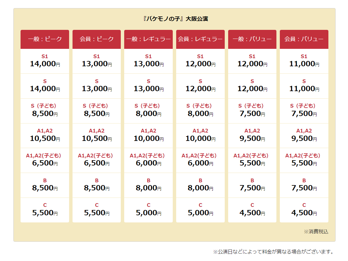 大阪四季劇場の座席のおすすめは？バケモノの子座席表ごとの見え方は？